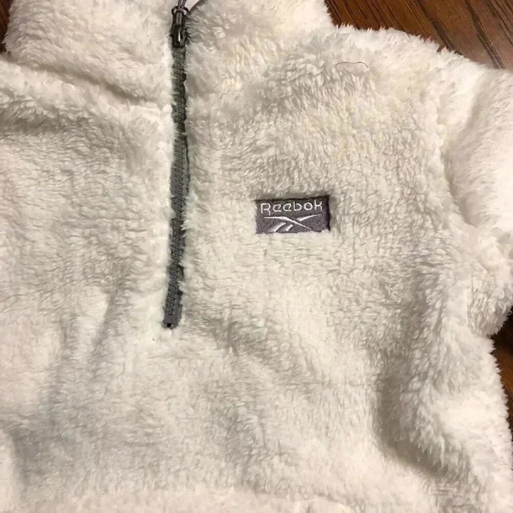 Girls large 14/16 Reebok fuzzy 1/4 zip pullover winter white grey activewear - Picture 2 of 5
